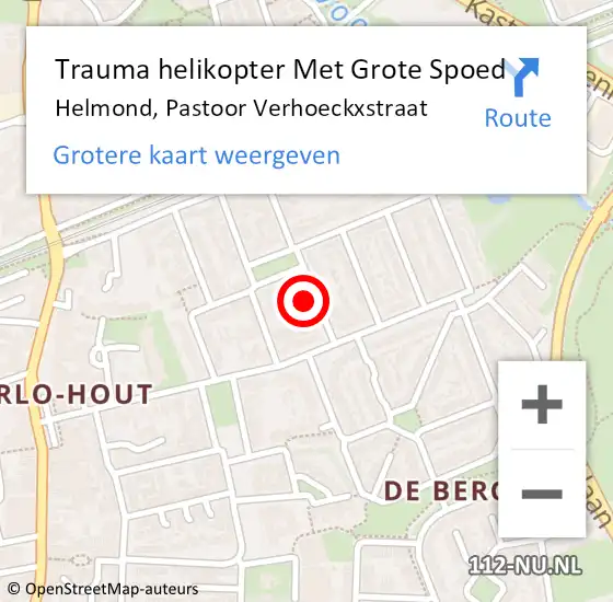 Locatie op kaart van de 112 melding: Trauma helikopter Met Grote Spoed Naar Helmond, Pastoor Verhoeckxstraat op 11 december 2023 13:57
