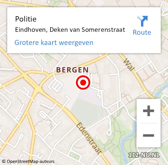 Locatie op kaart van de 112 melding: Politie Eindhoven, Deken van Somerenstraat op 11 december 2023 14:02