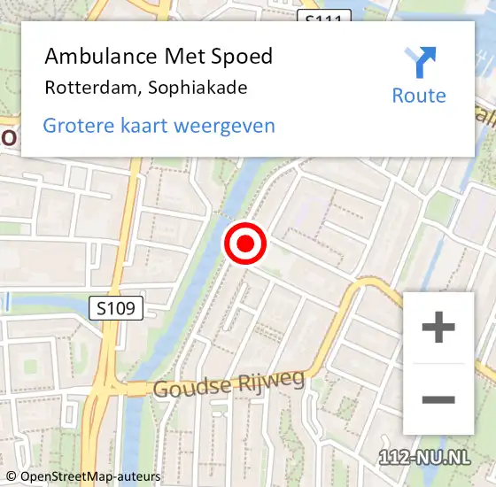 Locatie op kaart van de 112 melding: Ambulance Met Spoed Naar Rotterdam, Sophiakade op 11 december 2023 14:32