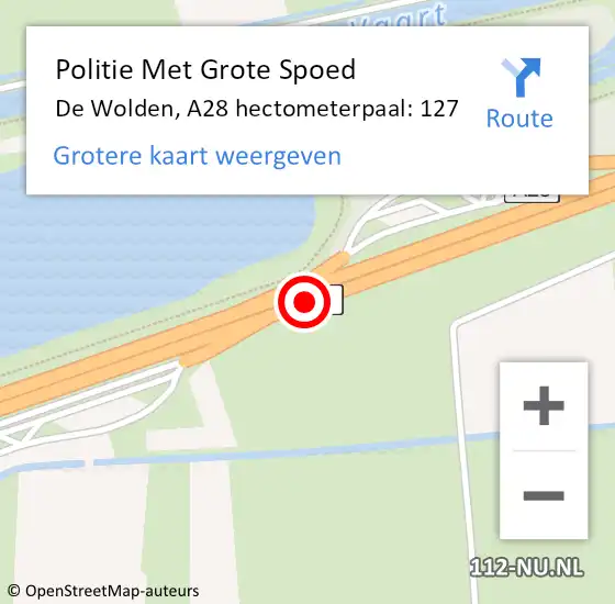 Locatie op kaart van de 112 melding: Politie Met Grote Spoed Naar De Wolden, A28 hectometerpaal: 127 op 11 december 2023 15:16