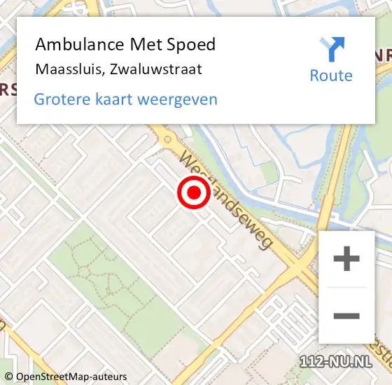 Locatie op kaart van de 112 melding: Ambulance Met Spoed Naar Maassluis, Zwaluwstraat op 11 december 2023 15:57