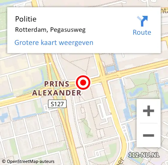 Locatie op kaart van de 112 melding: Politie Rotterdam, Pegasusweg op 11 december 2023 16:17