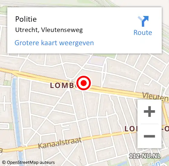 Locatie op kaart van de 112 melding: Politie Utrecht, Vleutenseweg op 11 december 2023 17:00