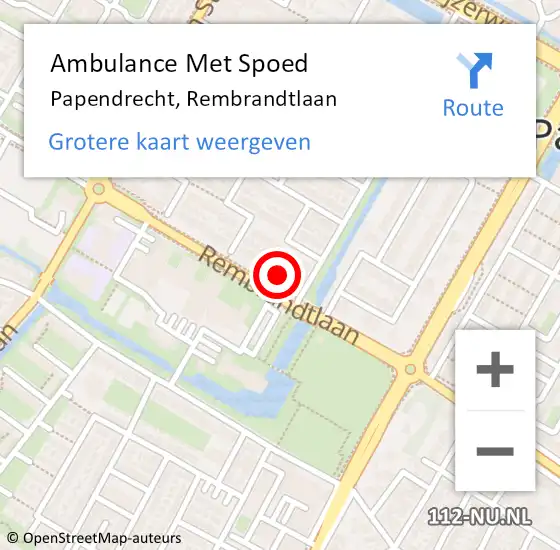 Locatie op kaart van de 112 melding: Ambulance Met Spoed Naar Papendrecht, Rembrandtlaan op 11 december 2023 17:02