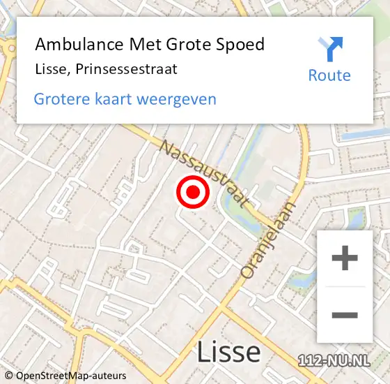 Locatie op kaart van de 112 melding: Ambulance Met Grote Spoed Naar Lisse, Prinsessestraat op 11 december 2023 18:06
