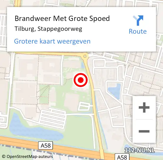 Locatie op kaart van de 112 melding: Brandweer Met Grote Spoed Naar Tilburg, Stappegoorweg op 11 december 2023 18:47