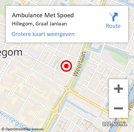 Locatie op kaart van de 112 melding: Ambulance Met Spoed Naar Hillegom, Graaf Janlaan op 11 december 2023 18:58