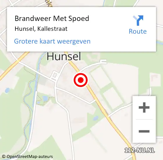 Locatie op kaart van de 112 melding: Brandweer Met Spoed Naar Hunsel, Kallestraat op 11 december 2023 19:05