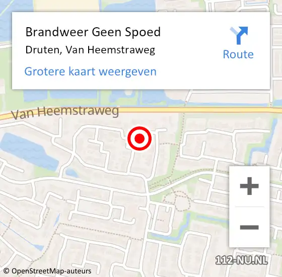 Locatie op kaart van de 112 melding: Brandweer Geen Spoed Naar Druten, Van Heemstraweg op 11 december 2023 19:06