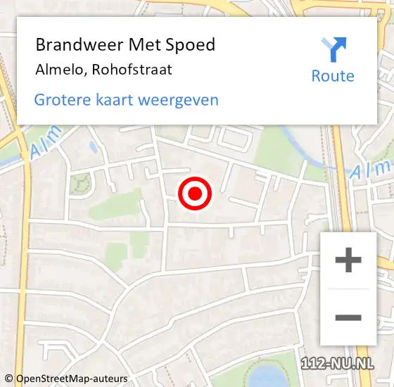 Locatie op kaart van de 112 melding: Brandweer Met Spoed Naar Almelo, Rohofstraat op 11 december 2023 20:09