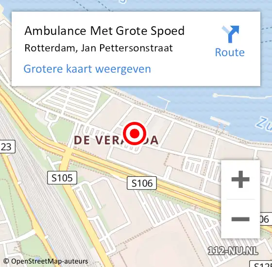 Locatie op kaart van de 112 melding: Ambulance Met Grote Spoed Naar Rotterdam, Jan Pettersonstraat op 11 december 2023 20:27