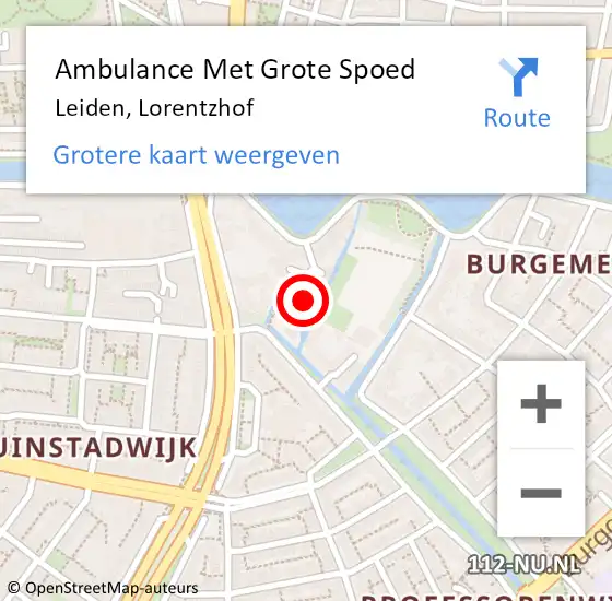 Locatie op kaart van de 112 melding: Ambulance Met Grote Spoed Naar Leiden, Lorentzhof op 11 december 2023 21:19