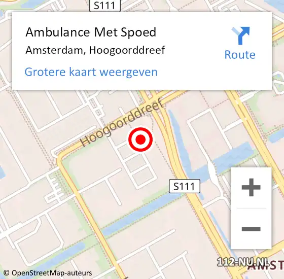 Locatie op kaart van de 112 melding: Ambulance Met Spoed Naar Amsterdam, Hoogoorddreef op 12 december 2023 00:22