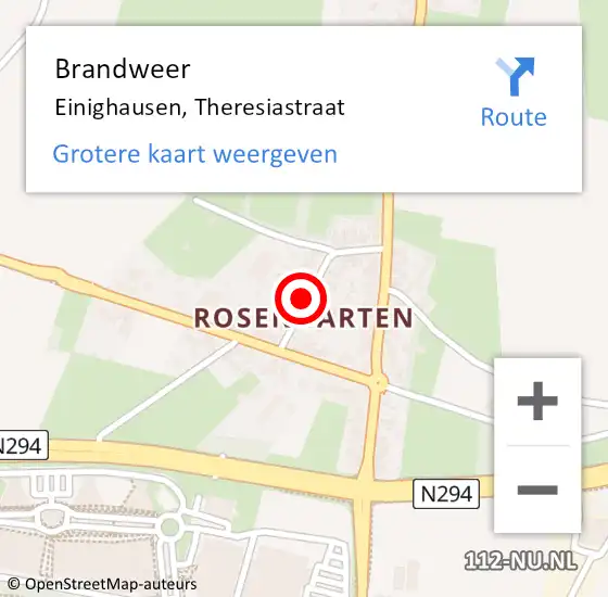 Locatie op kaart van de 112 melding: Brandweer Einighausen, Theresiastraat op 18 september 2014 10:16