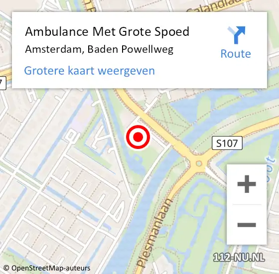 Locatie op kaart van de 112 melding: Ambulance Met Grote Spoed Naar Amsterdam, Baden Powellweg op 12 december 2023 06:15