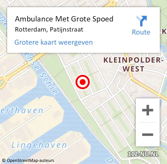Locatie op kaart van de 112 melding: Ambulance Met Grote Spoed Naar Rotterdam, Patijnstraat op 12 december 2023 07:06