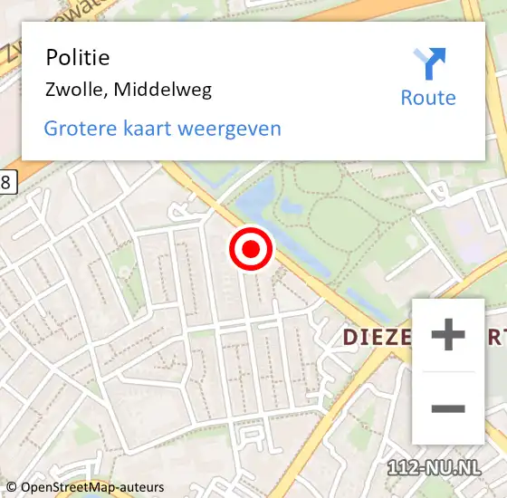 Locatie op kaart van de 112 melding: Politie Zwolle, Middelweg op 12 december 2023 08:32