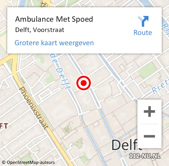 Locatie op kaart van de 112 melding: Ambulance Met Spoed Naar Delft, Voorstraat op 12 december 2023 08:41