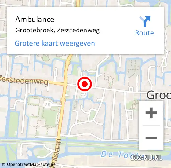 Locatie op kaart van de 112 melding: Ambulance Grootebroek, Zesstedenweg op 12 december 2023 08:52