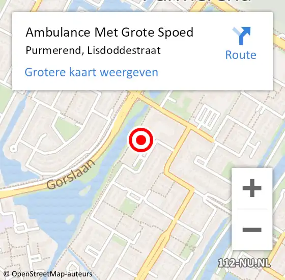 Locatie op kaart van de 112 melding: Ambulance Met Grote Spoed Naar Purmerend, Lisdoddestraat op 12 december 2023 08:55