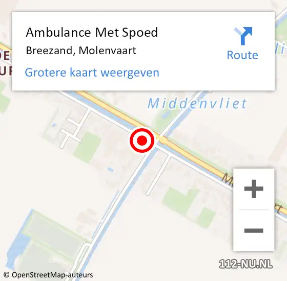 Locatie op kaart van de 112 melding: Ambulance Met Spoed Naar Breezand, Molenvaart op 12 december 2023 10:11