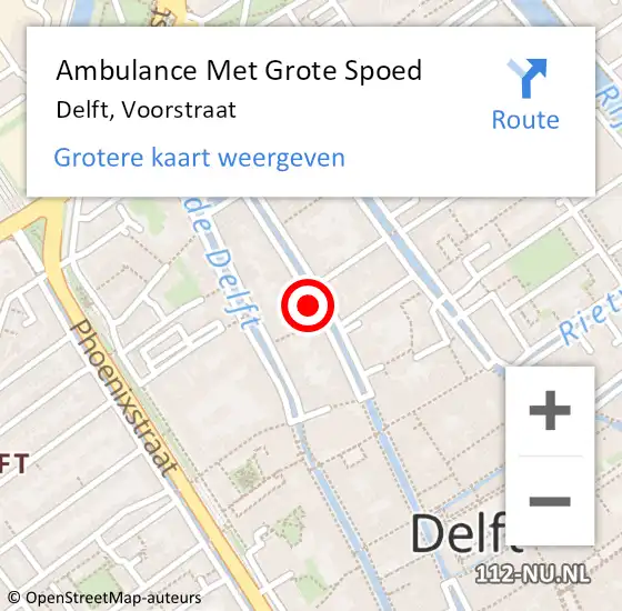 Locatie op kaart van de 112 melding: Ambulance Met Grote Spoed Naar Delft, Voorstraat op 12 december 2023 10:25