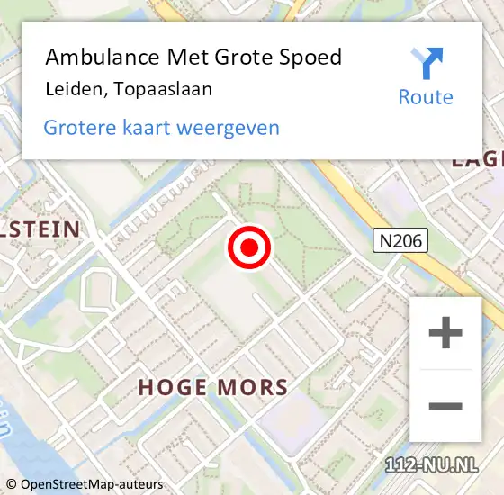 Locatie op kaart van de 112 melding: Ambulance Met Grote Spoed Naar Leiden, Topaaslaan op 12 december 2023 11:52