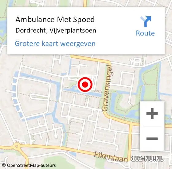 Locatie op kaart van de 112 melding: Ambulance Met Spoed Naar Dordrecht, Vijverplantsoen op 12 december 2023 12:00