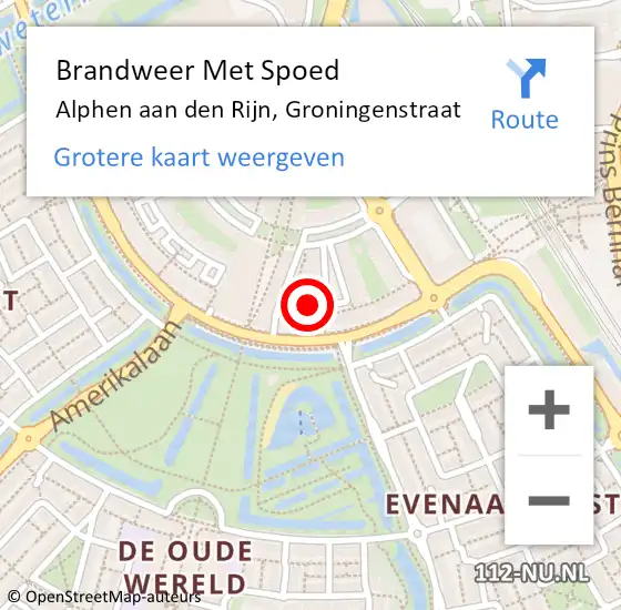 Locatie op kaart van de 112 melding: Brandweer Met Spoed Naar Alphen aan den Rijn, Groningenstraat op 12 december 2023 12:24