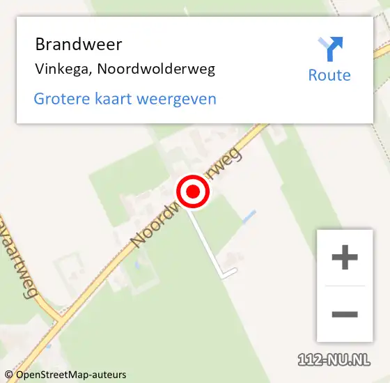 Locatie op kaart van de 112 melding: Brandweer Vinkega, Noordwolderweg op 12 december 2023 12:36
