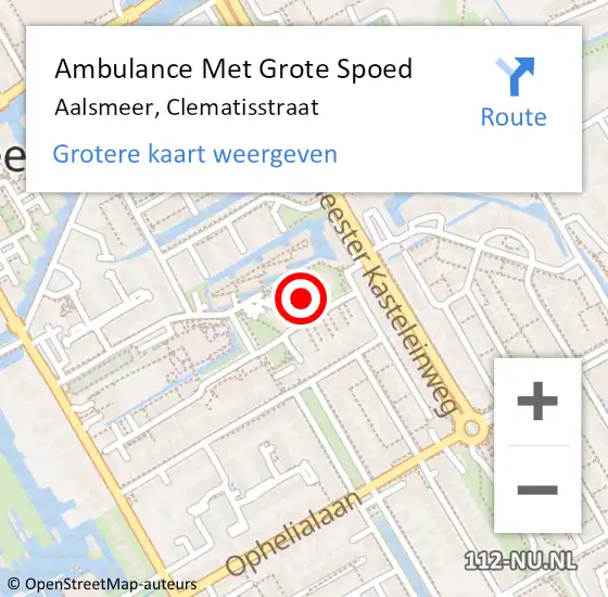 Locatie op kaart van de 112 melding: Ambulance Met Grote Spoed Naar Aalsmeer, Clematisstraat op 12 december 2023 12:37