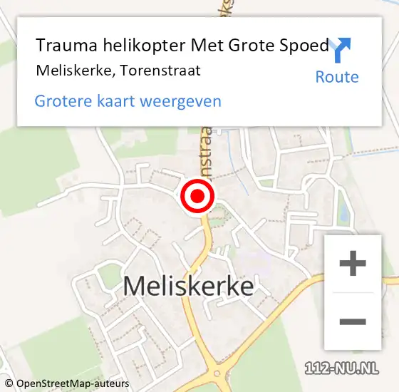 Locatie op kaart van de 112 melding: Trauma helikopter Met Grote Spoed Naar Meliskerke, Torenstraat op 12 december 2023 12:38