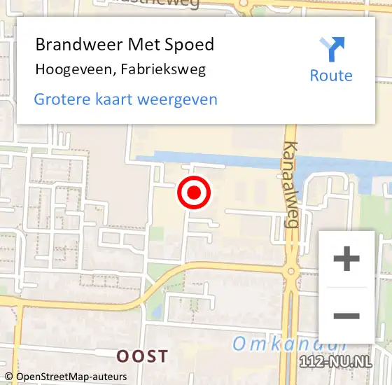 Locatie op kaart van de 112 melding: Brandweer Met Spoed Naar Hoogeveen, Fabrieksweg op 12 december 2023 13:15
