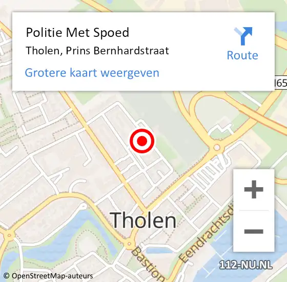 Locatie op kaart van de 112 melding: Politie Met Spoed Naar Tholen, Prins Bernhardstraat op 12 december 2023 13:28