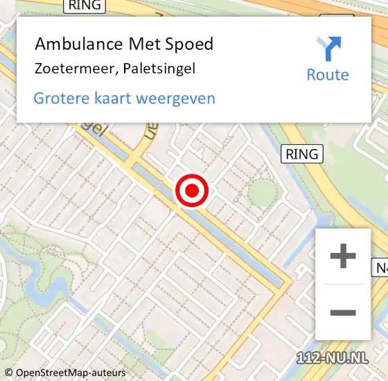 Locatie op kaart van de 112 melding: Ambulance Met Spoed Naar Zoetermeer, Paletsingel op 12 december 2023 13:30