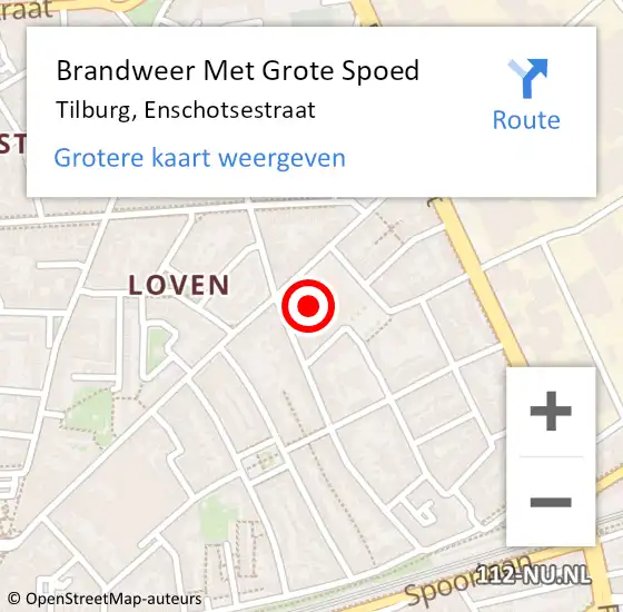 Locatie op kaart van de 112 melding: Brandweer Met Grote Spoed Naar Tilburg, Enschotsestraat op 12 december 2023 13:34