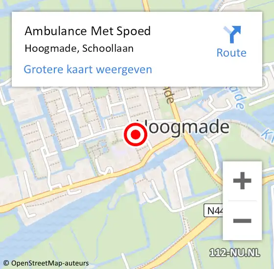 Locatie op kaart van de 112 melding: Ambulance Met Spoed Naar Hoogmade, Schoollaan op 12 december 2023 14:18