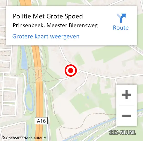 Locatie op kaart van de 112 melding: Politie Met Grote Spoed Naar Prinsenbeek, Meester Bierensweg op 12 december 2023 14:48