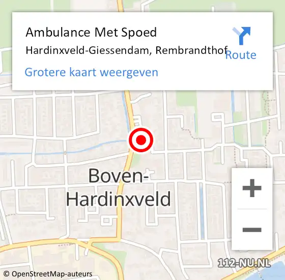 Locatie op kaart van de 112 melding: Ambulance Met Spoed Naar Hardinxveld-Giessendam, Rembrandthof op 12 december 2023 15:34