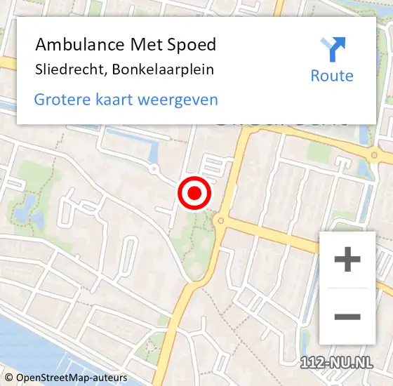 Locatie op kaart van de 112 melding: Ambulance Met Spoed Naar Sliedrecht, Bonkelaarplein op 12 december 2023 15:49