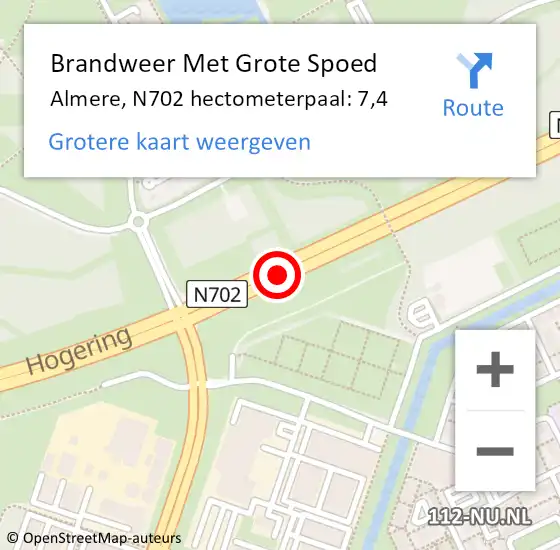 Locatie op kaart van de 112 melding: Brandweer Met Grote Spoed Naar Almere, N702 hectometerpaal: 7,4 op 12 december 2023 16:40