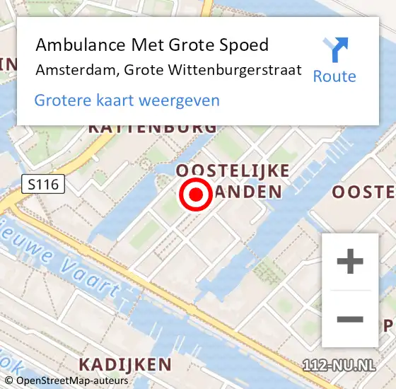 Locatie op kaart van de 112 melding: Ambulance Met Grote Spoed Naar Amsterdam, Grote Wittenburgerstraat op 12 december 2023 17:47