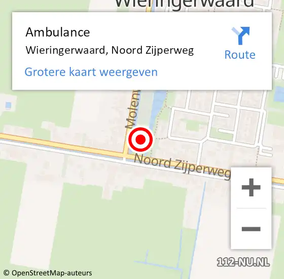 Locatie op kaart van de 112 melding: Ambulance Wieringerwaard, Noord Zijperweg op 12 december 2023 18:19