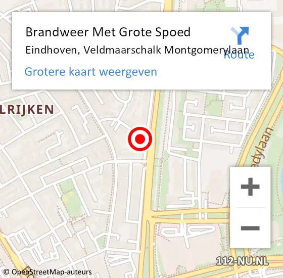 Locatie op kaart van de 112 melding: Brandweer Met Grote Spoed Naar Eindhoven, Veldmaarschalk Montgomerylaan op 12 december 2023 21:44