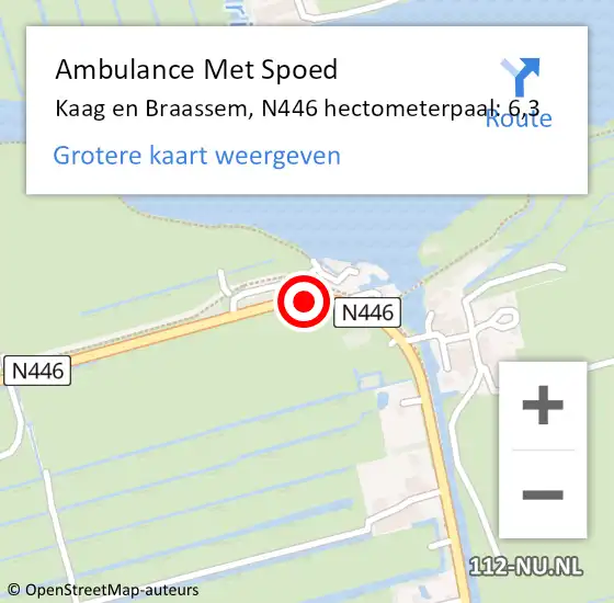 Locatie op kaart van de 112 melding: Ambulance Met Spoed Naar Kaag en Braassem, N446 hectometerpaal: 6,3 op 12 december 2023 22:33