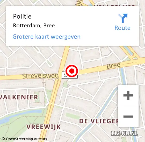 Locatie op kaart van de 112 melding: Politie Rotterdam, Bree op 12 december 2023 23:37