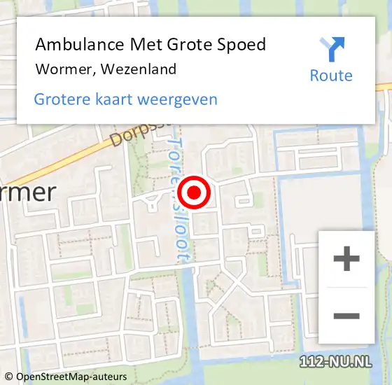 Locatie op kaart van de 112 melding: Ambulance Met Grote Spoed Naar Wormer, Wezenland op 13 december 2023 05:50