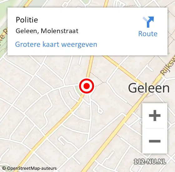Locatie op kaart van de 112 melding: Politie Geleen, Molenstraat op 13 december 2023 07:53