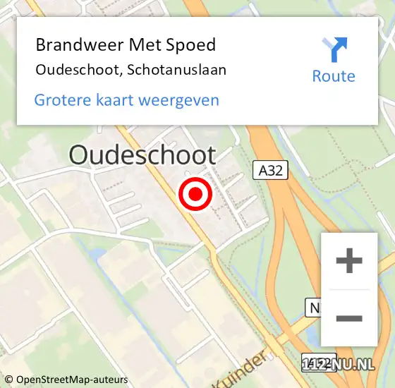 Locatie op kaart van de 112 melding: Brandweer Met Spoed Naar Oudeschoot, Schotanuslaan op 13 december 2023 08:56