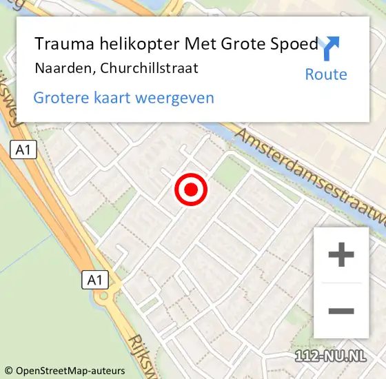 Locatie op kaart van de 112 melding: Trauma helikopter Met Grote Spoed Naar Naarden, Churchillstraat op 13 december 2023 13:51